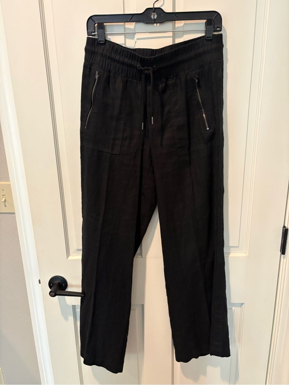 Athleta Black Wide-Leg Drawstring Linen Zip-Pocket Pants